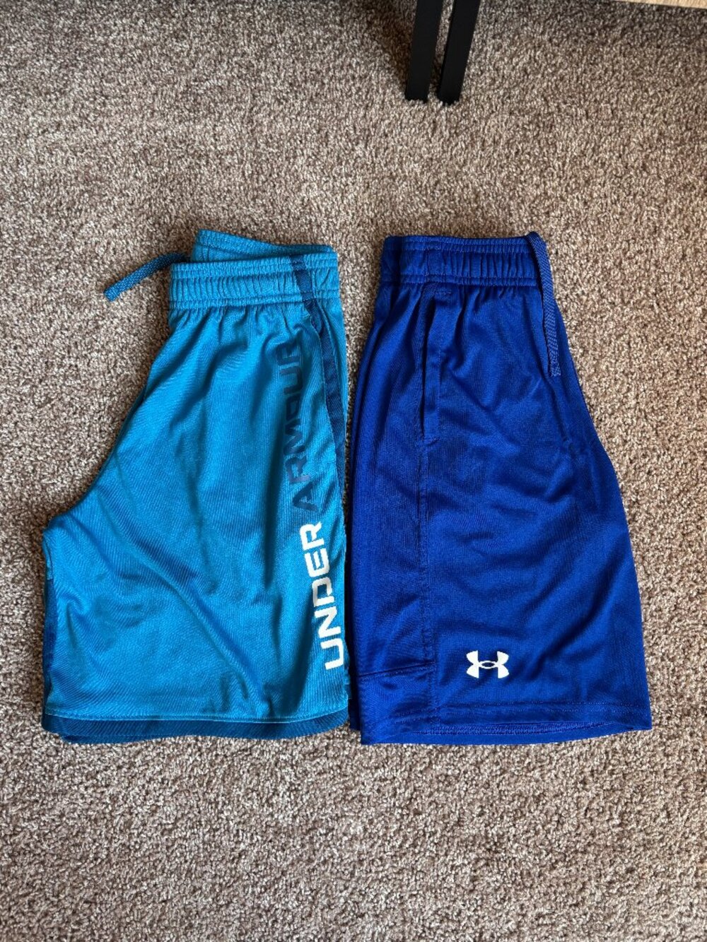 Under Armour Boys Athletic Shorts Bundle Set Lot 2 Pairs Blue Youth Medium YM
